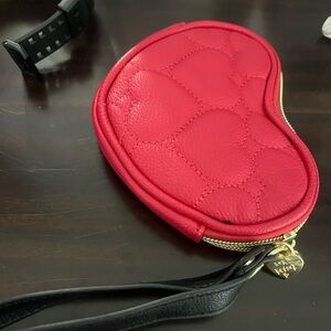 Red Heart-Shaped Leather Wristlet